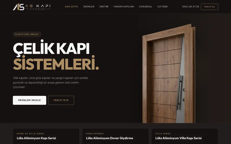 As Kapı Sistemleri web sitesinin ana sayfası