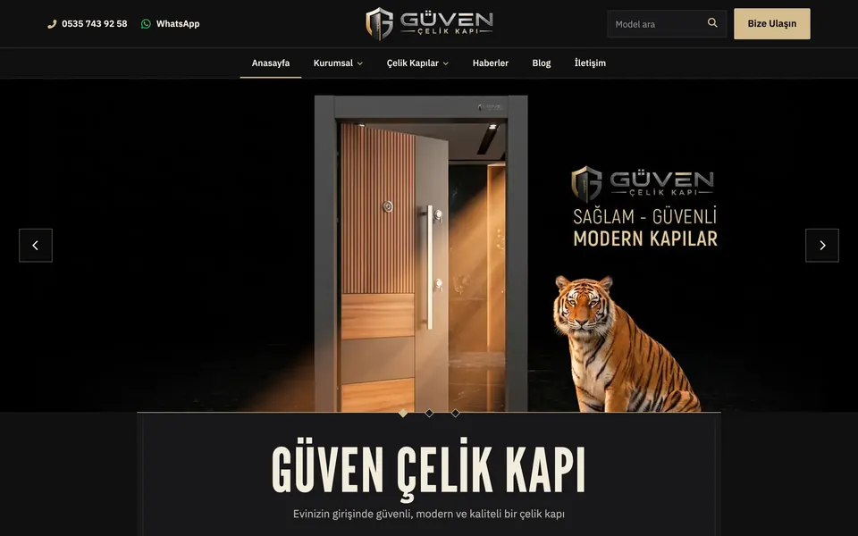 Güven Çelik Kapı web sitesinin ana sayfası