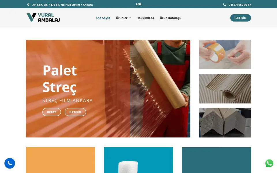 Vural Ambalaj web sitesinin ana sayfası